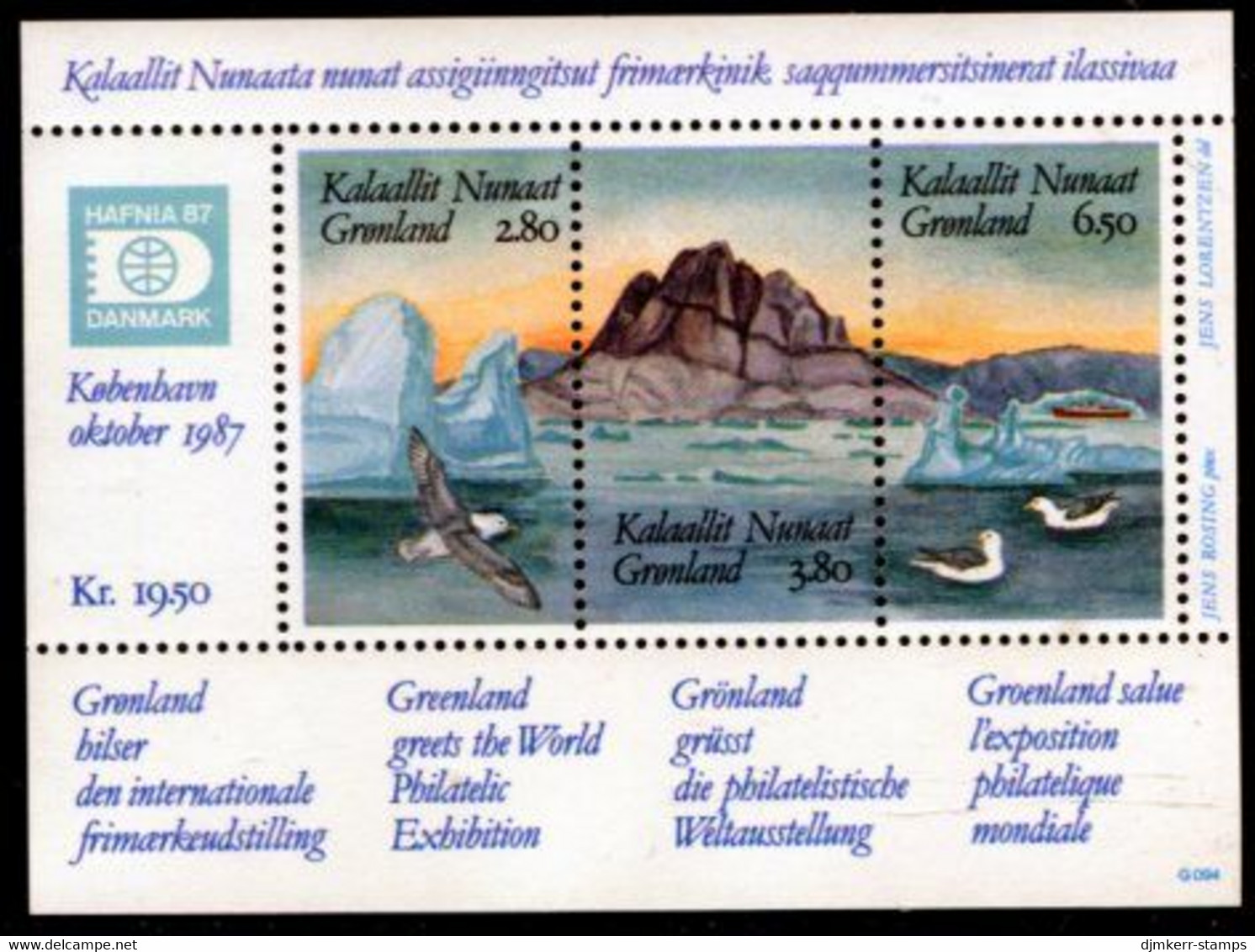 GREENLAND 1987 HAFNIA Stamp Exhibition Block I MNH / **.  Michel  Block 1 - Unused Stamps