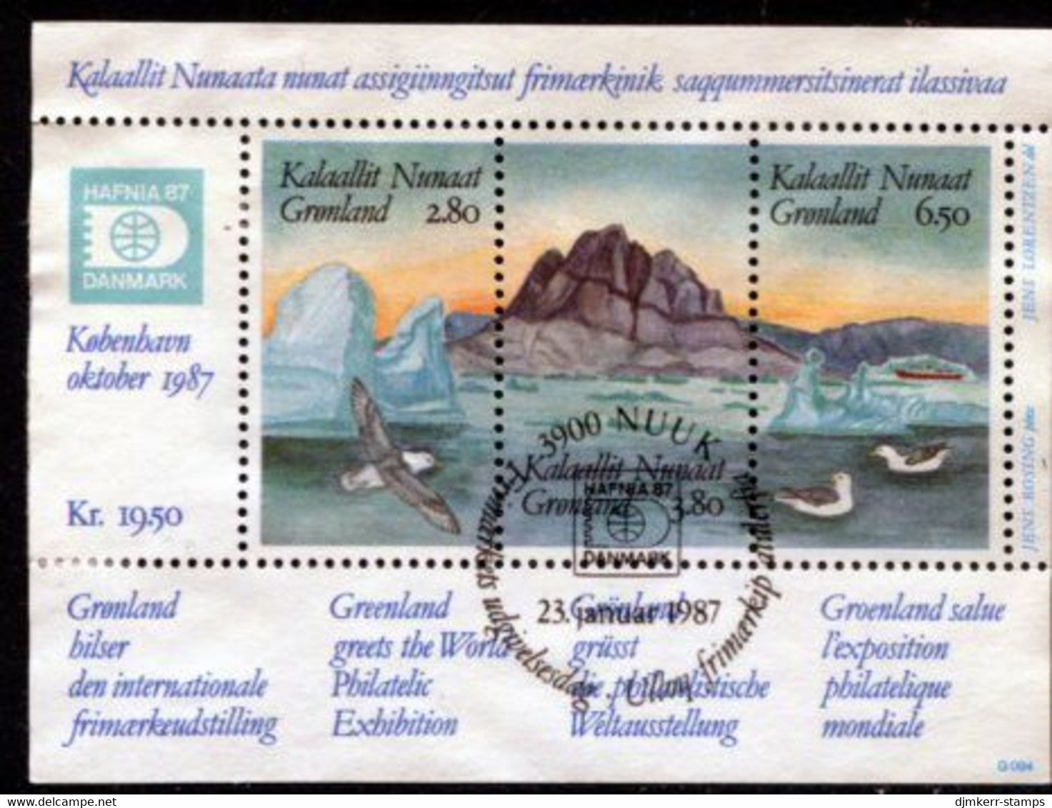 GREENLAND 1987 HAFNIA Stamp Exhibition Block I Used.  Michel  Block 1 - Used Stamps