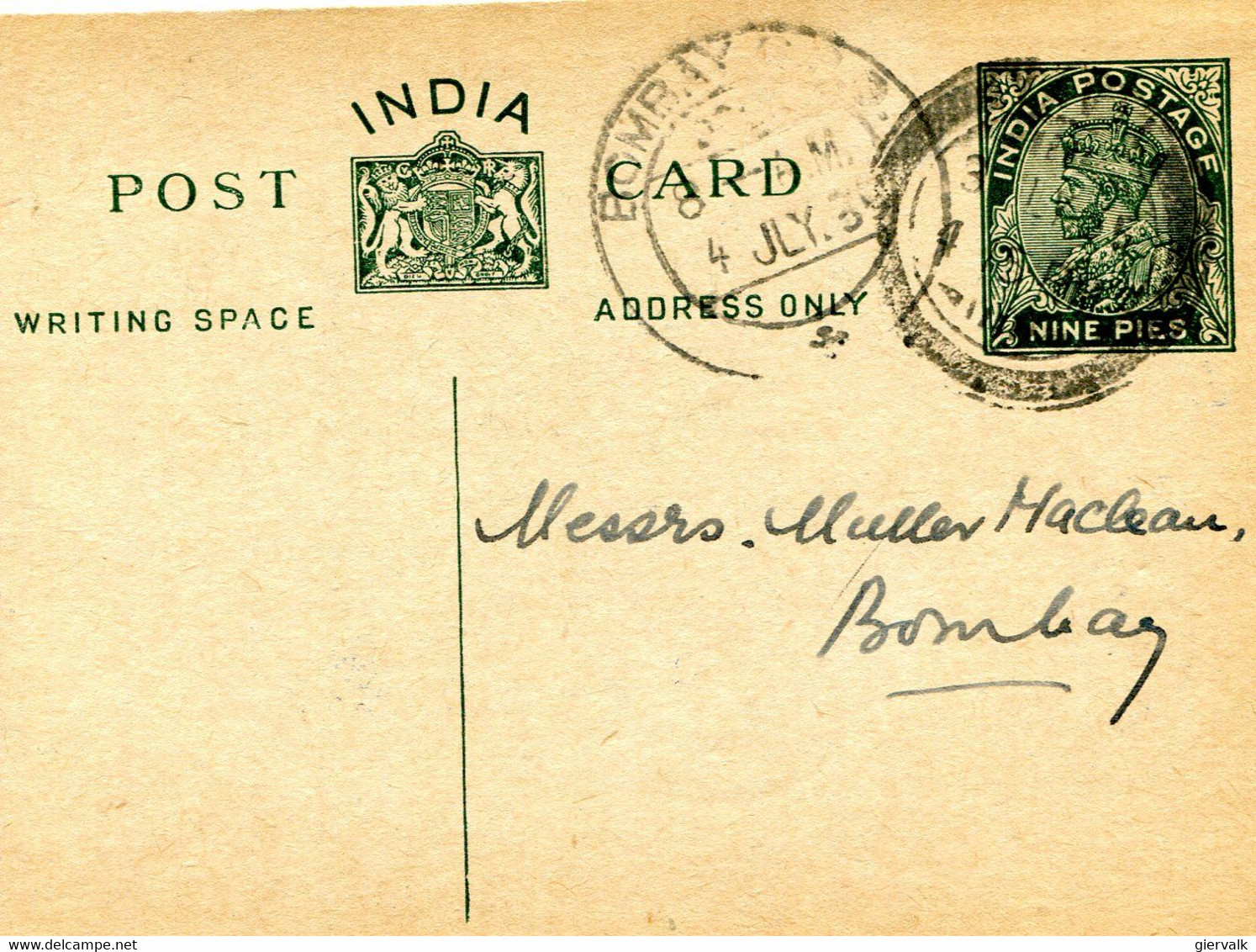 INDIA  1939  POSTCARD. - Inland Letter Cards