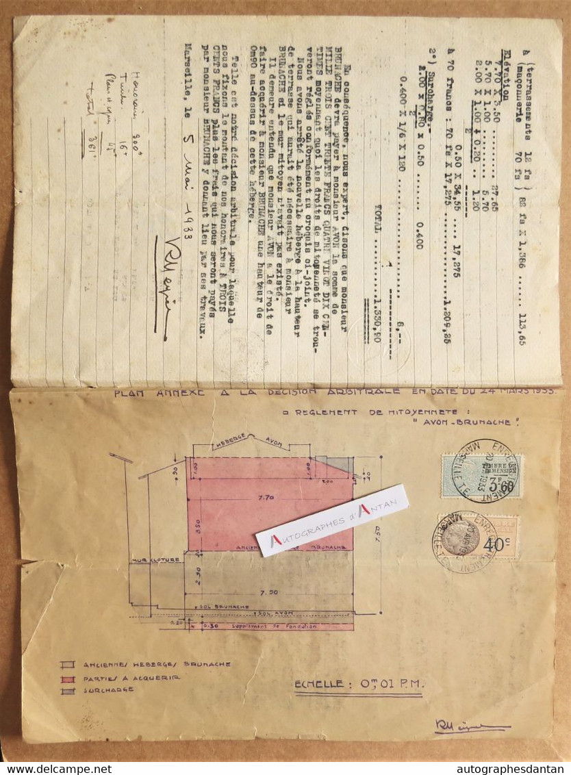 Document 1933 - Marseille - Brunache Avon Negrel - Plan Avec Timbres De Dimension - Cf 2 Photos - Vieux Papier - Otros Planes