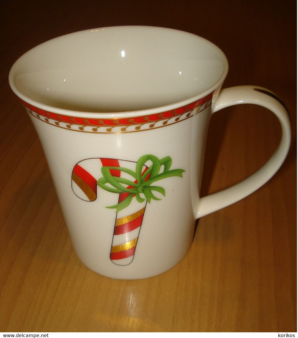 CANDY CANE CHRISTMAS XMAS MUG TANKARD CUP WITH CAP ROYAL FINE PORCELAIN LIMOGES - Cups