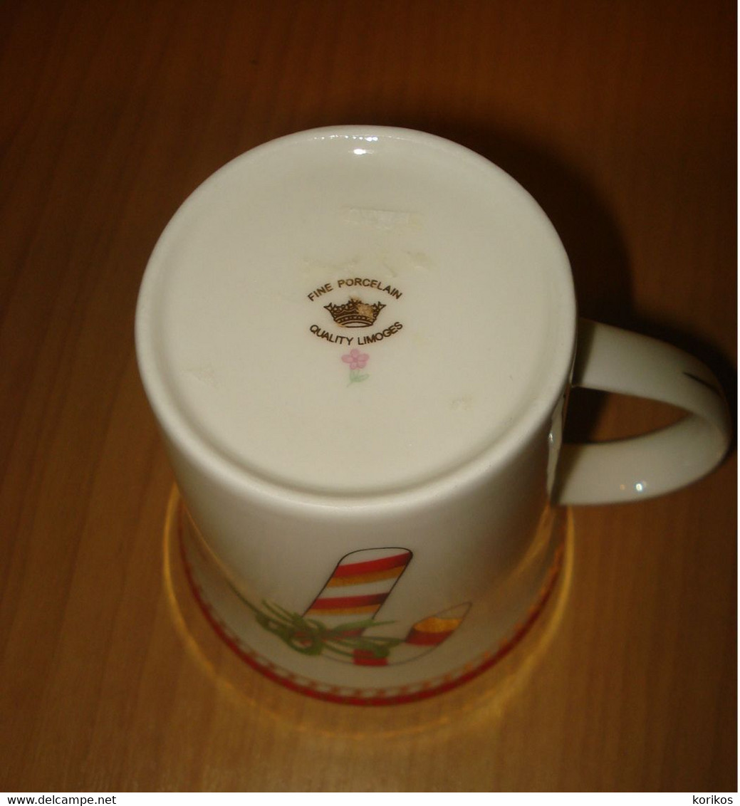 CANDY CANE CHRISTMAS XMAS MUG TANKARD CUP WITH CAP ROYAL FINE PORCELAIN LIMOGES - Tassen