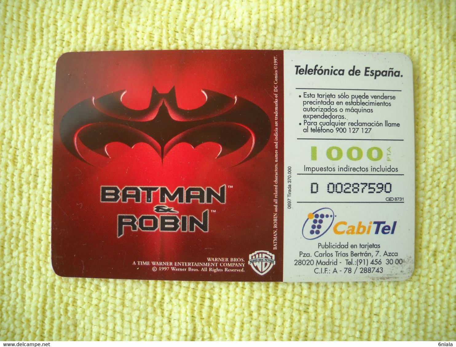 7294 Télécarte Collection Film Cinéma BATMAN Et ROBIN  Warner Bros ( Recto Verso)  Carte Téléphonique - Verzamelingen