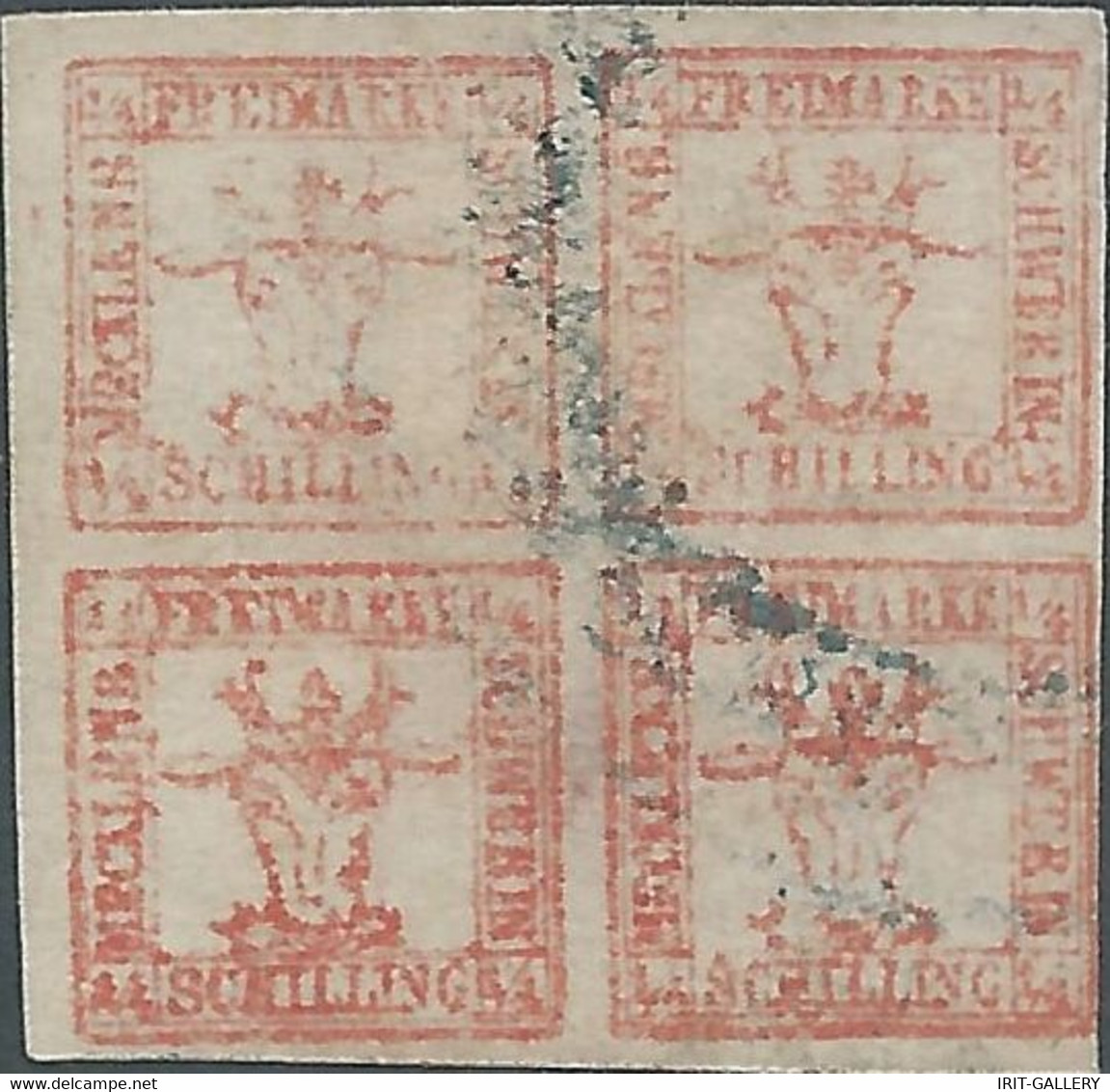 Germania Germany Deutschland  ALLEMAGNE,Mecklenburg 1864  Schwerin Taurus  White Background  Sch Reddish Block Of 4,Used - Mecklenbourg-Schwerin