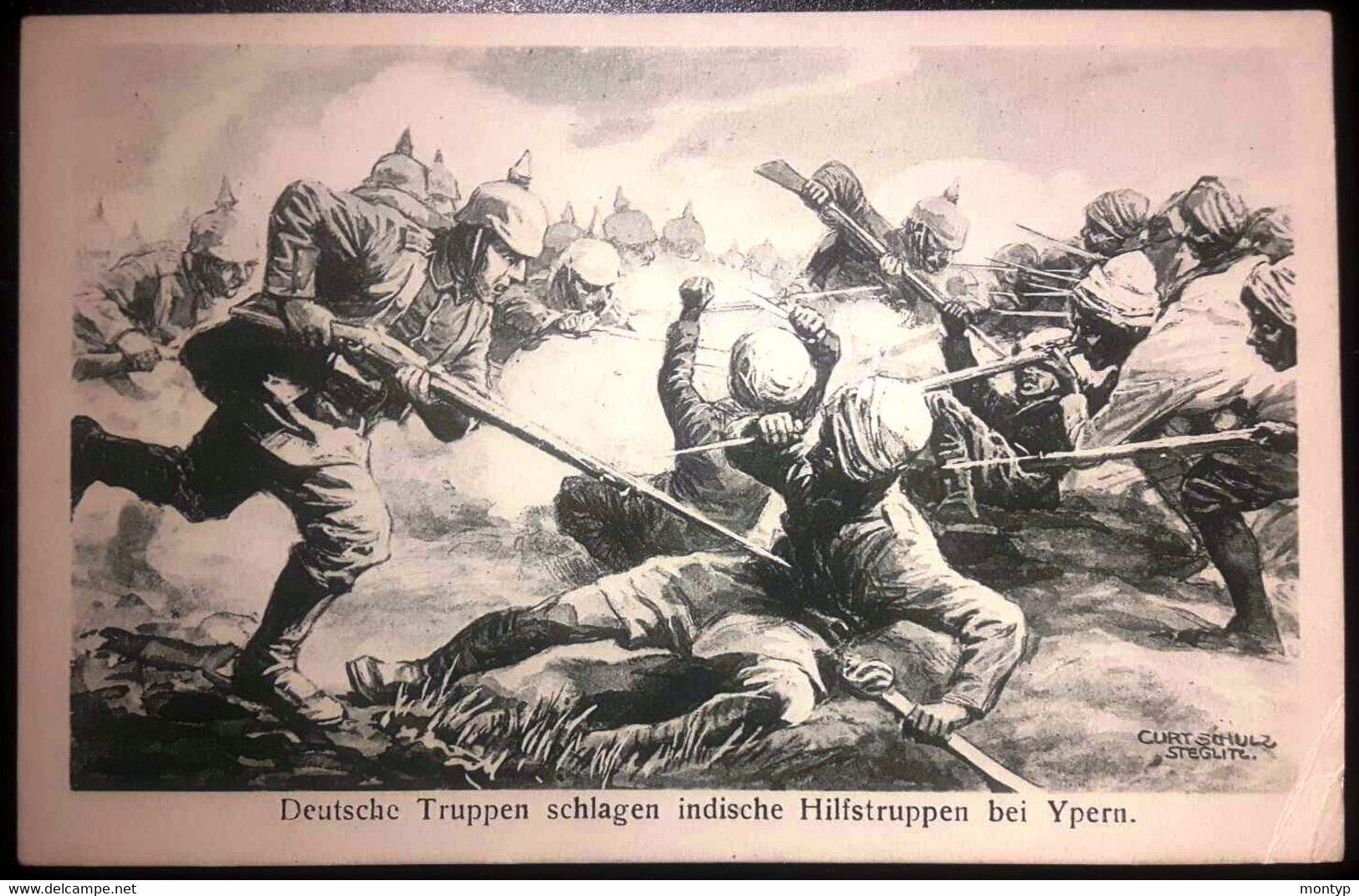 Ypres Ieper Deutsche Truppen Schlagen Uindische Hilfstruppen Bei Ypern Duitse Postkaart Wo1 - Ieper