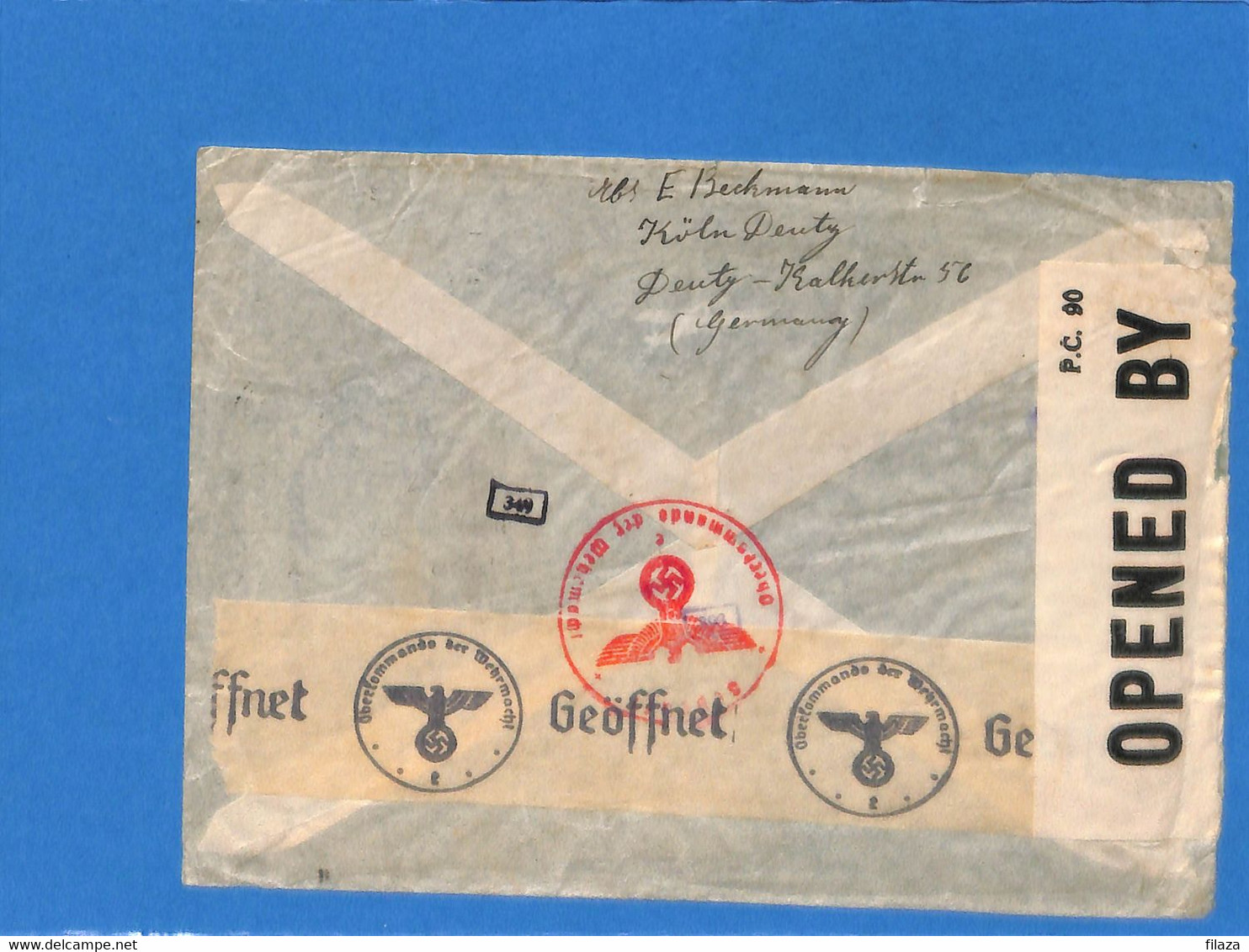 Allemagne Reich 1941 Lettre Par Avion De Koln Aux États-Unis, Avec Censure   (G2276) - Covers & Documents