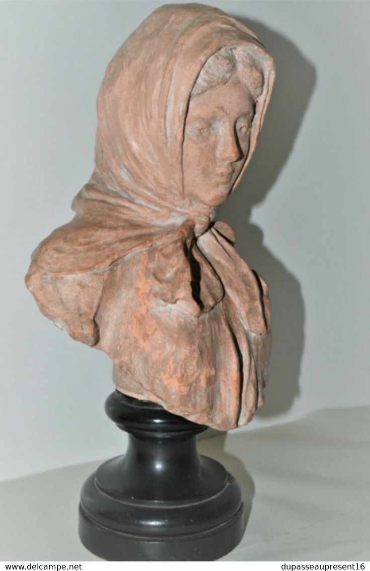 BUSTE TERRE CUITE LA FRILEUSE PIECE UNIQUE Dédicacée JEAN LANGLOIS 1915 WW1 XXe SCULPTURE COLLECTION DECO