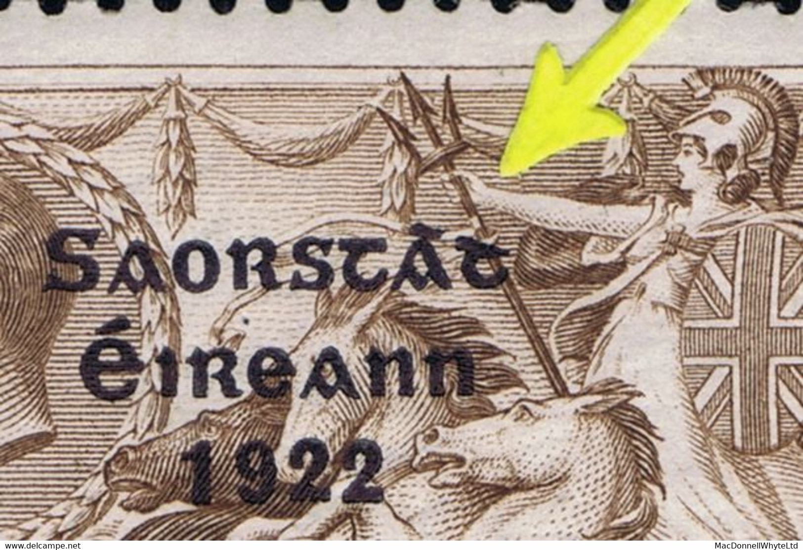 Ireland 1922-23 Thom Saorstat 3-line Ovpt On 2s6d Brown Var "Reversed Accent" Of Row 7/4 Marginal Mint Hinged, Certifica - Oblitérés