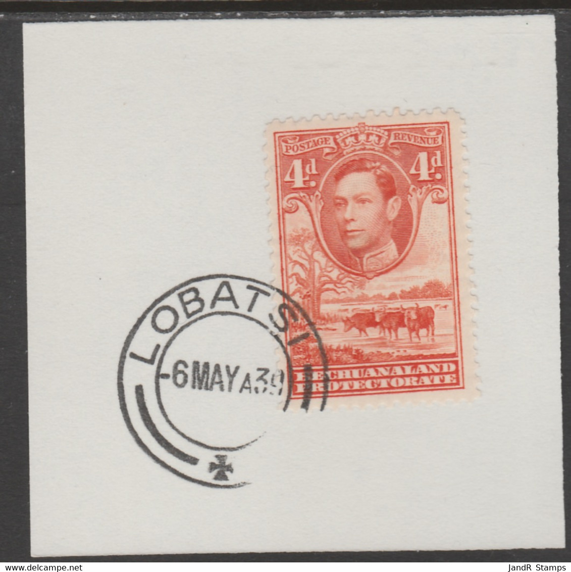 Bechuanaland 1938 KG6 Cattle 4d On Piece Cancelled With Madame Joseph Forged Postmark Type 57 - 1885-1895 Crown Colony