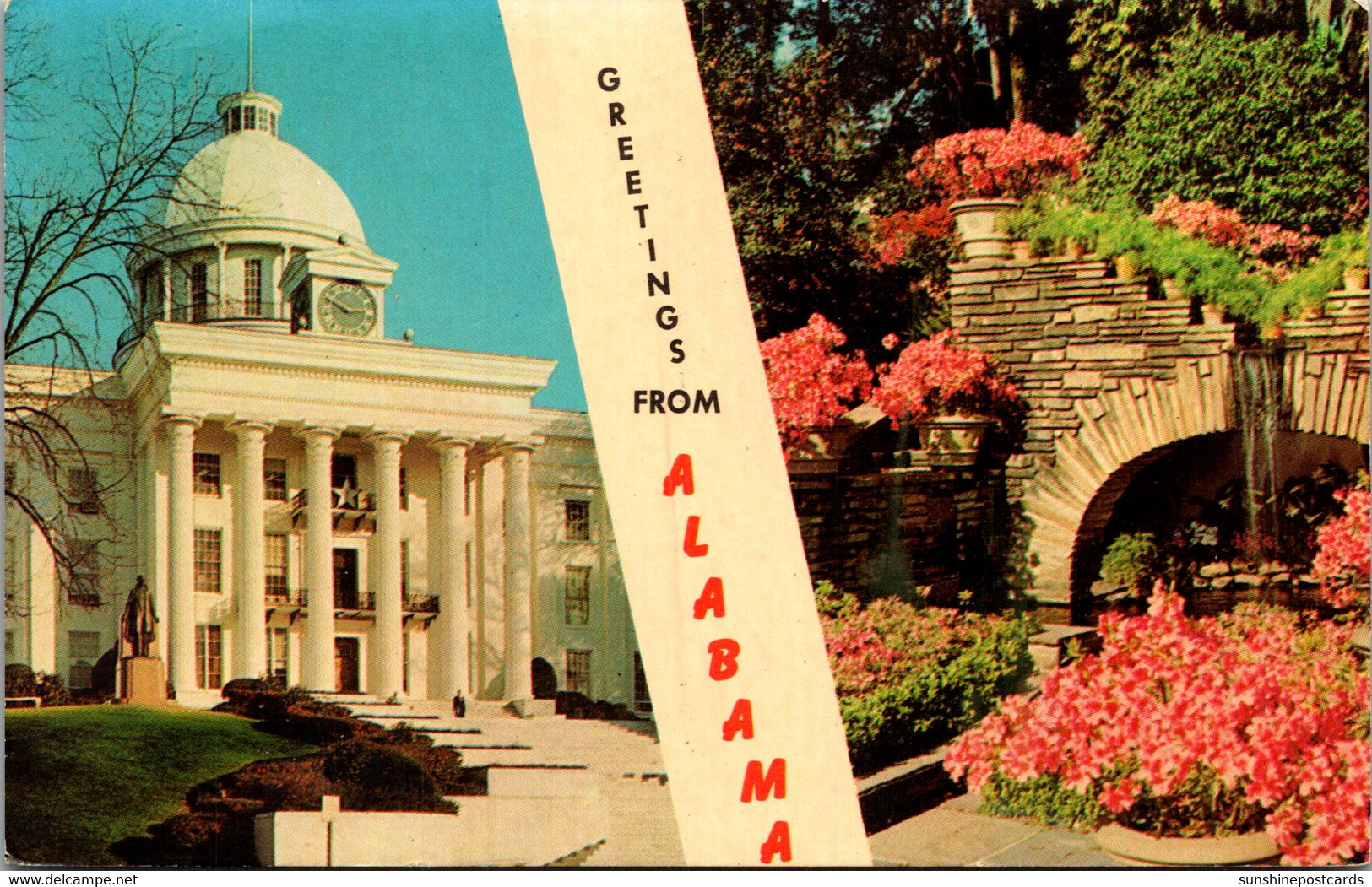 Alabama Greetings Showing State Capitol And Scene In Be;llingrath Gardens - Montgomery