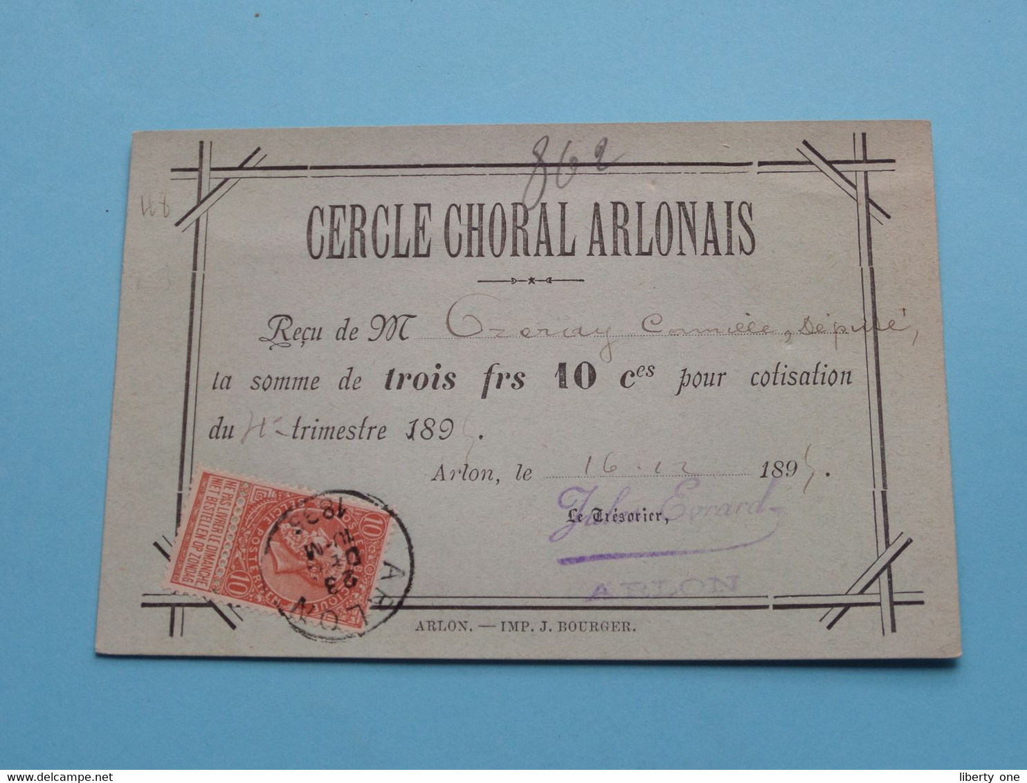 CERCLE CHORAL ARLONAIS ( 4e Semestre 1895 > Membre Effectif Mr.......voir Photo Pour Détail Svp ) ! - Other & Unclassified