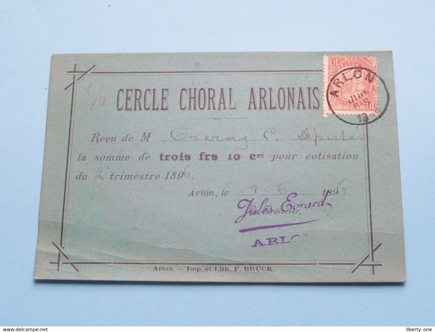 CERCLE CHORAL ARLONAIS ( 2e Semestre 1896 > Membre Effectif Mr.......voir Photo Pour Détail Svp ) ! - Other & Unclassified