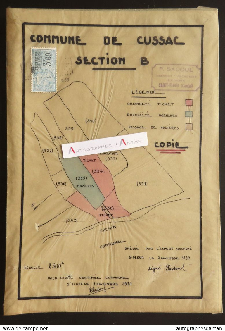 CUSSAC - Cantal - Plan Des Propriétés Tichet Mozières + Crozatier - 1930 P Sadoul Ingénieur Architecte Saint Flour - 15 - Other Plans