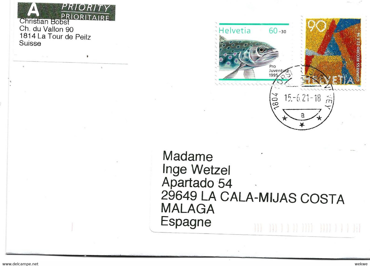 CH444 / SCHWEIZ - Fisch, Guinnessrekord 1995/96 - Storia Postale