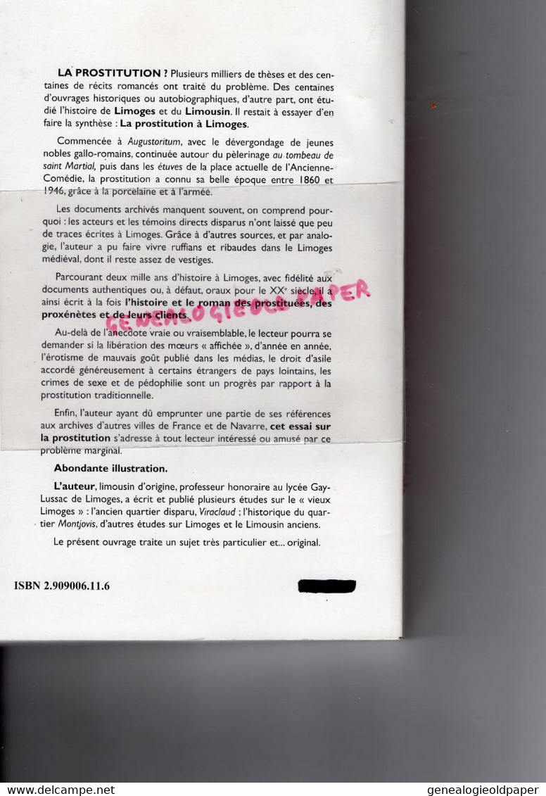 87 - LIMOGES- TROTTOIR ET MAISONS CLOSES-LA PROSTITUTION-PIERRE DELAGE -EDITEUR FABREGUE 1997 SAINT YRIEIX  RARE - Limousin