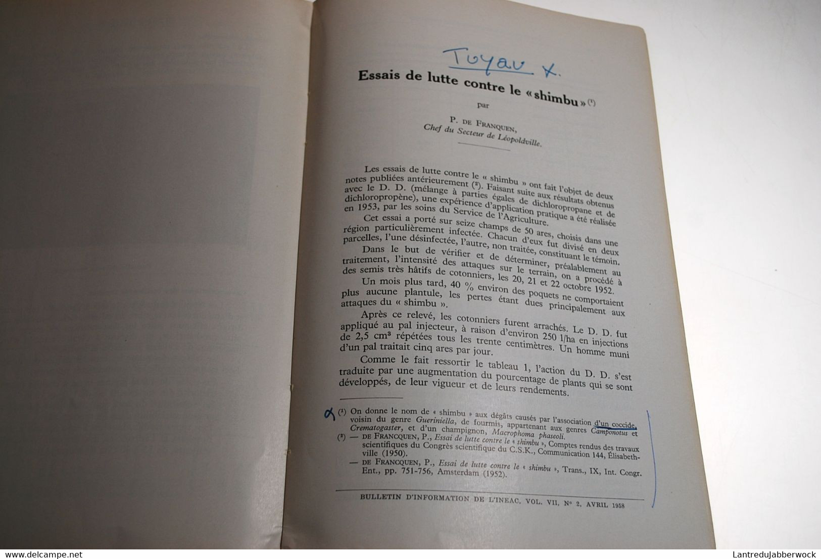 Bulletin agricole du Congo Belge BULLETIN D'INFORMATION DE L'INEAC avril 58 VOL XLIX N°2 Régionalisme Colonies Expo 58