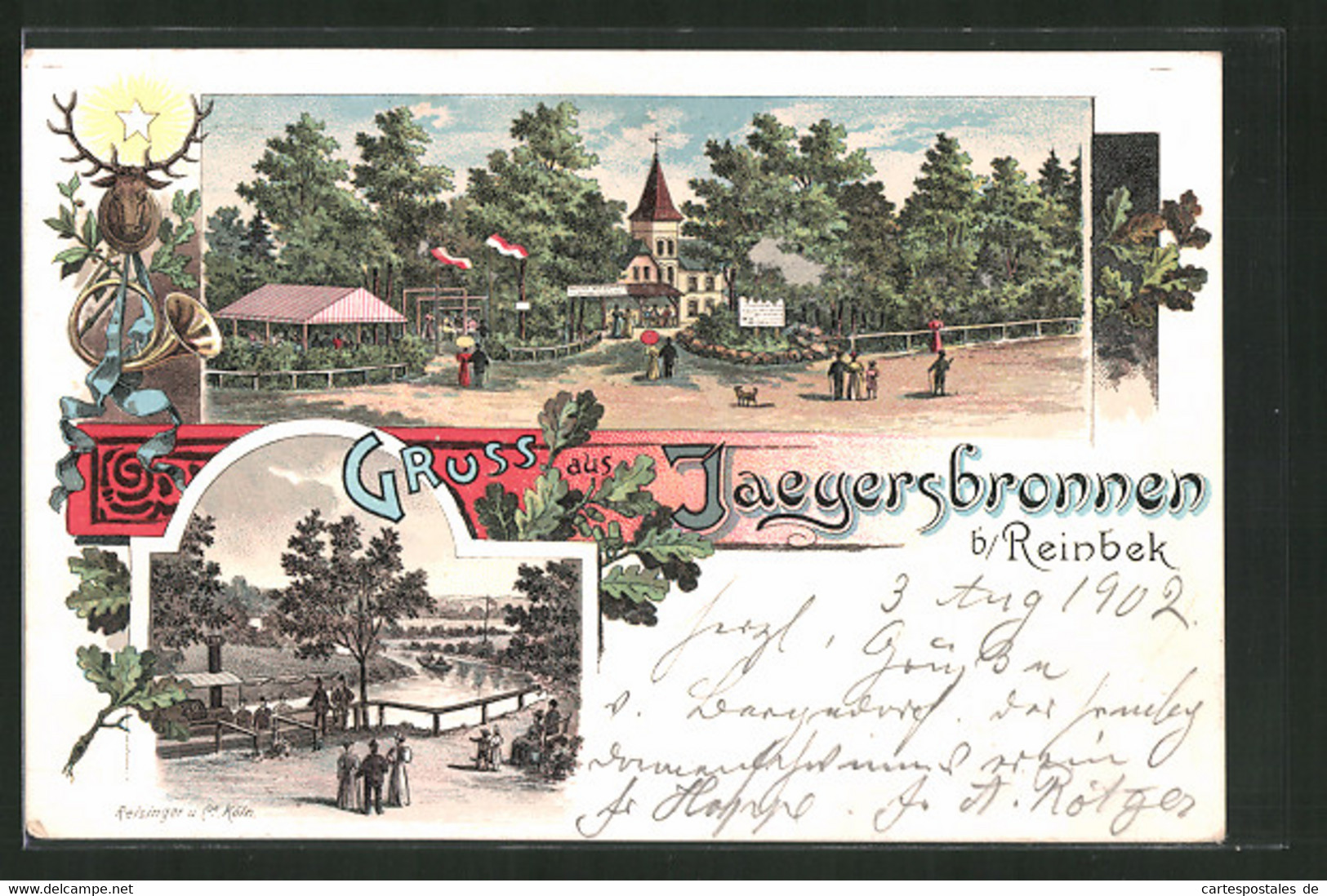 Lithographie Reinbek, Gasthaus Jaegersbronnen - Reinbek