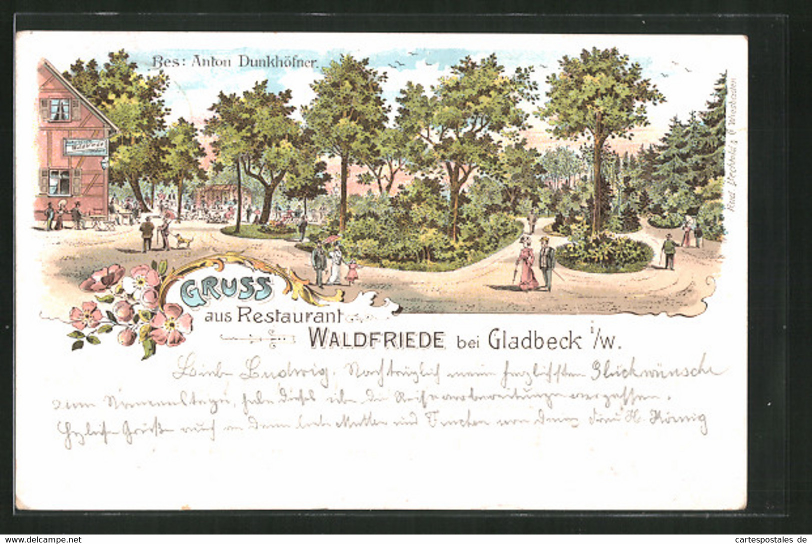 Lithographie Gladbeck I. W., Idyll Am Restaurant Waldfriede - Gladbeck