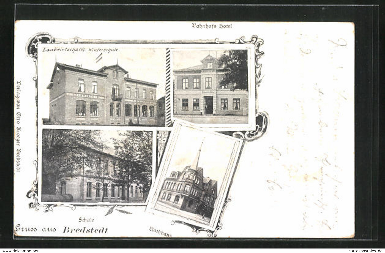 AK Bredstedt, Bahnhofs Hotel, Landwirtschaftliche Winterschule, Rathaus - Bredstedt