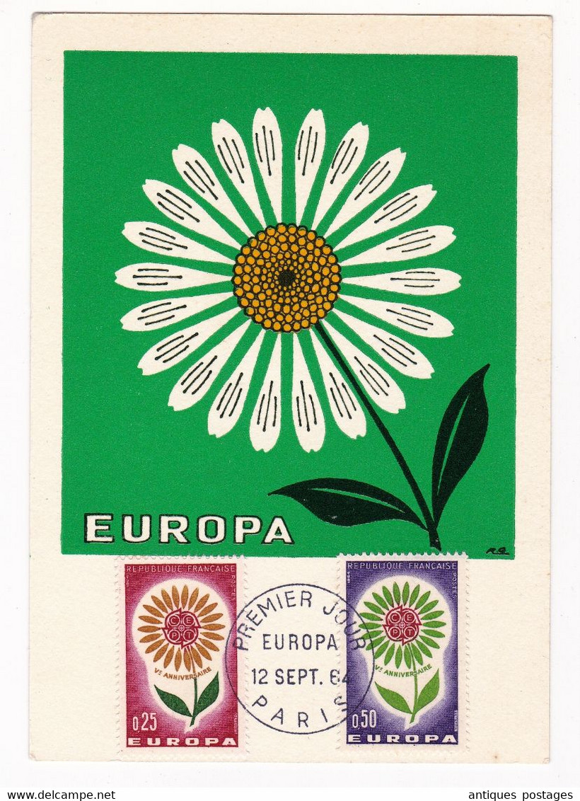 Carte Maximum 1964 Europa 25c +50c Fleur Flower Paris - 1964