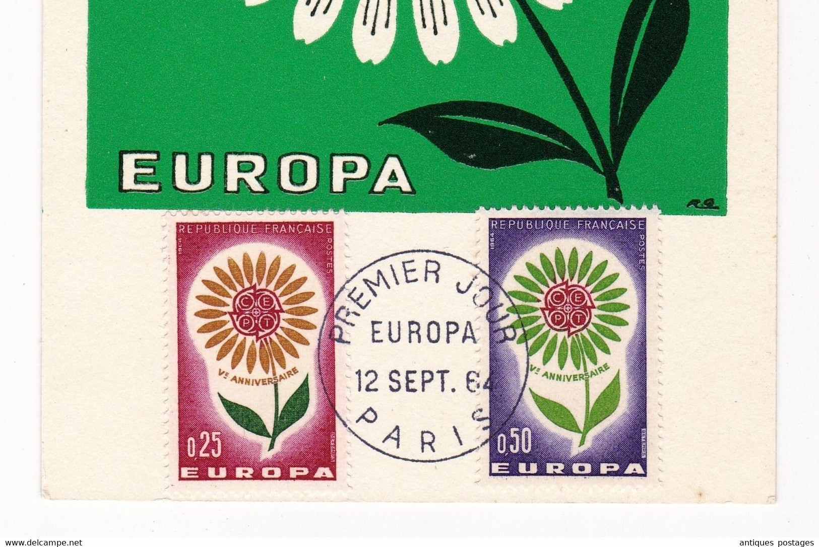 Carte Maximum 1964 Europa 25c +50c Fleur Flower Paris - 1964