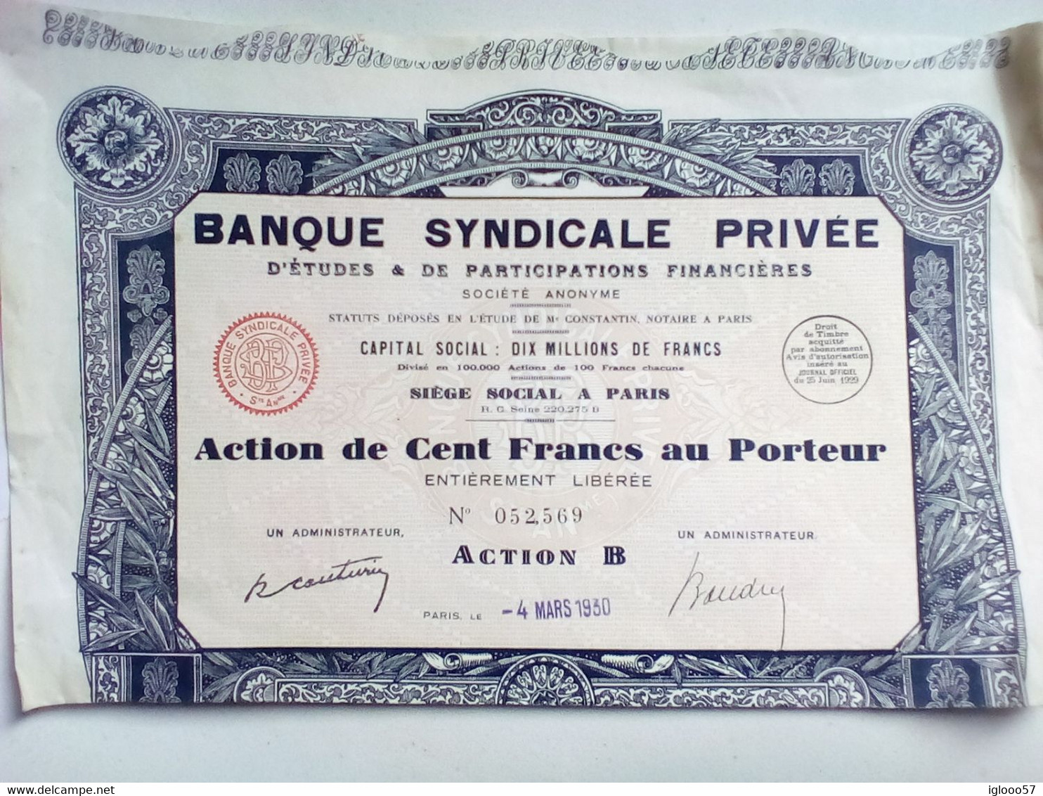 ACTIONS BANQUE SYNDICALE PRIVÉE. - A - C