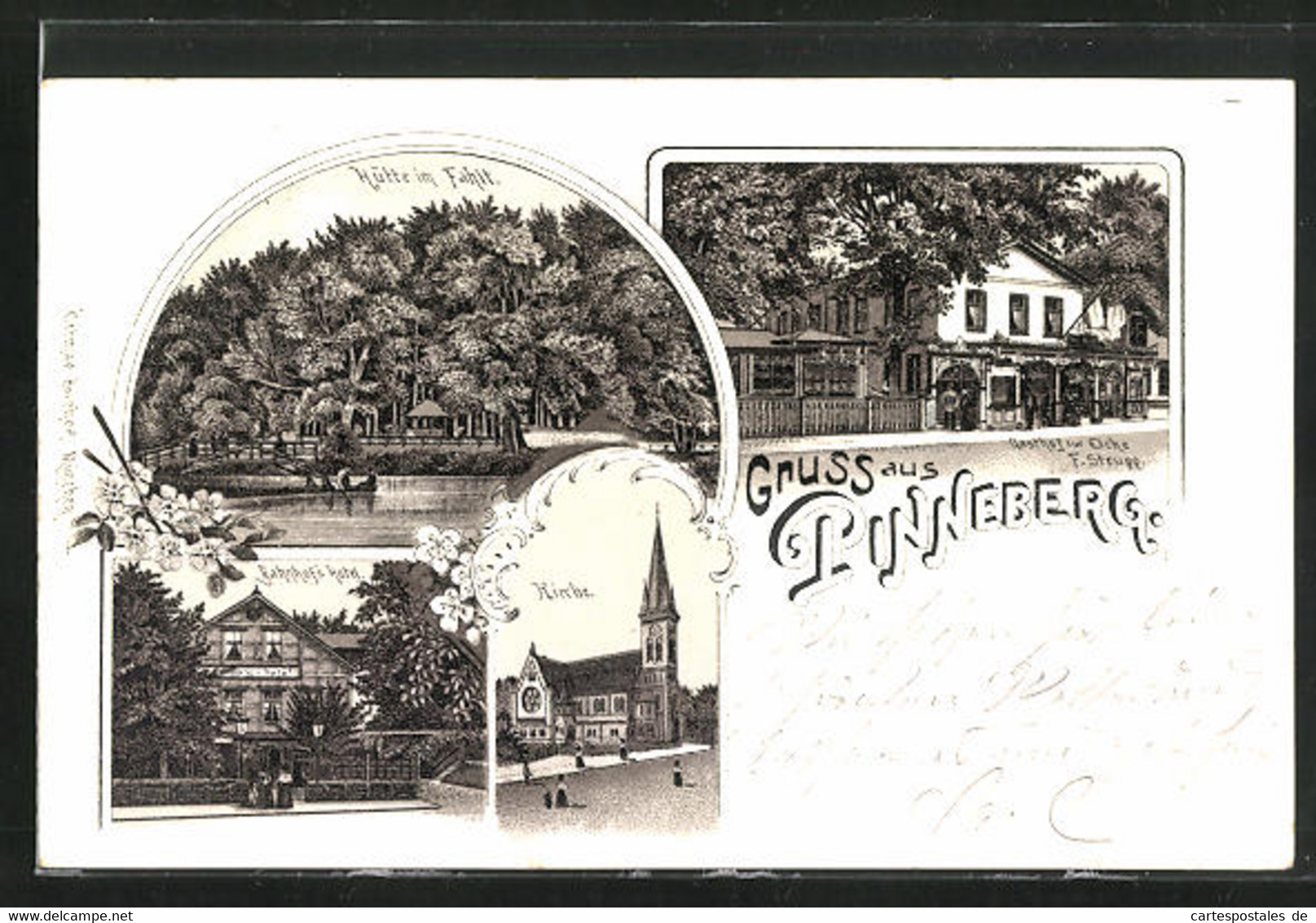 Lithographie Pinneberg, Bahnhofs-Hotel, Gasthof Zur Eiche V. F. Strupp - Pinneberg