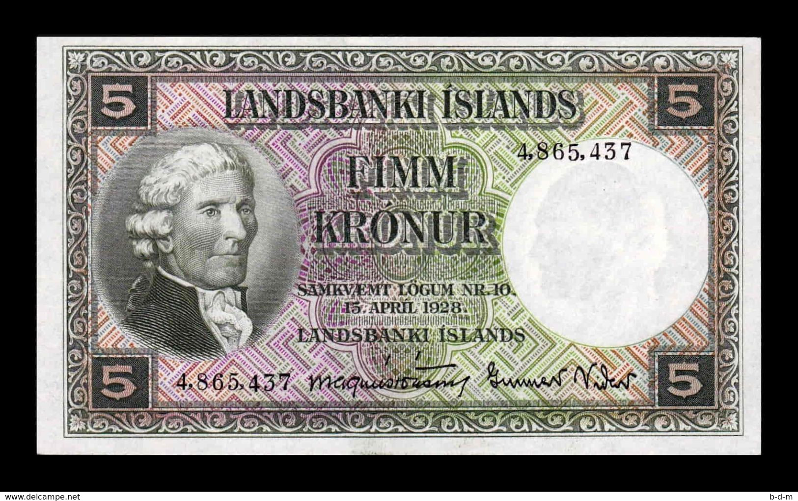 Islandia Iceland 5 Kronur L. 1928 (1948-1956) Pick 32a(5) SC UNC - Islande