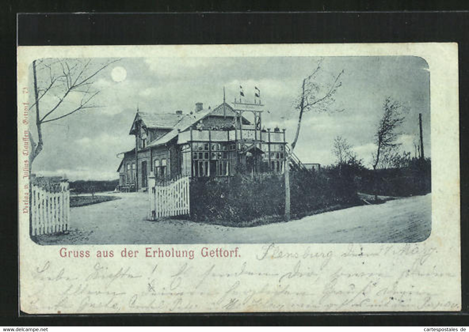 Mondschein-AK Gettorf, Gasthaus Zur Erholung - Gettorf