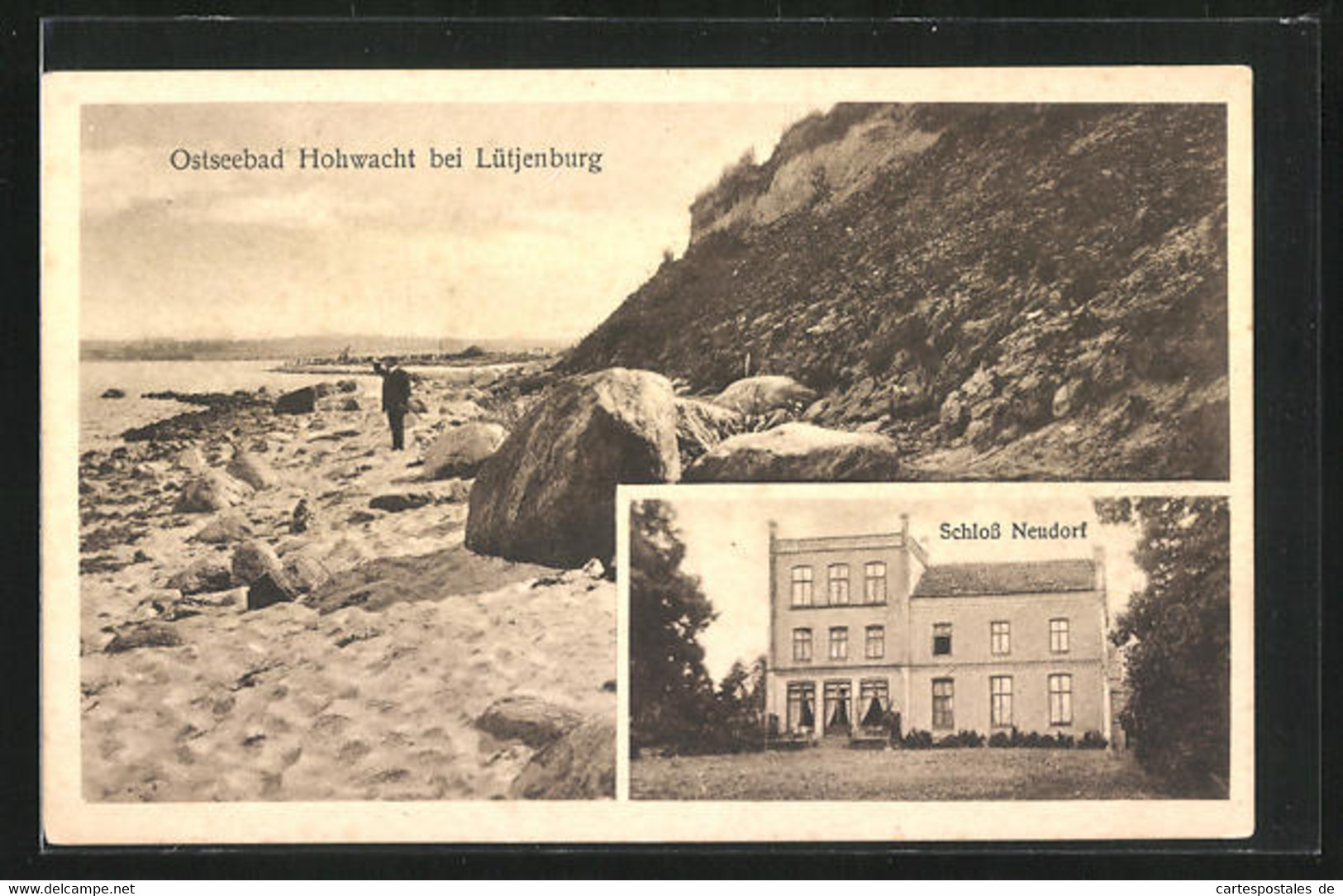 AK Hohwacht Bei Lütjenburg, Schloss Neudorf, Strandpartie Und Mann - Luetjenburg