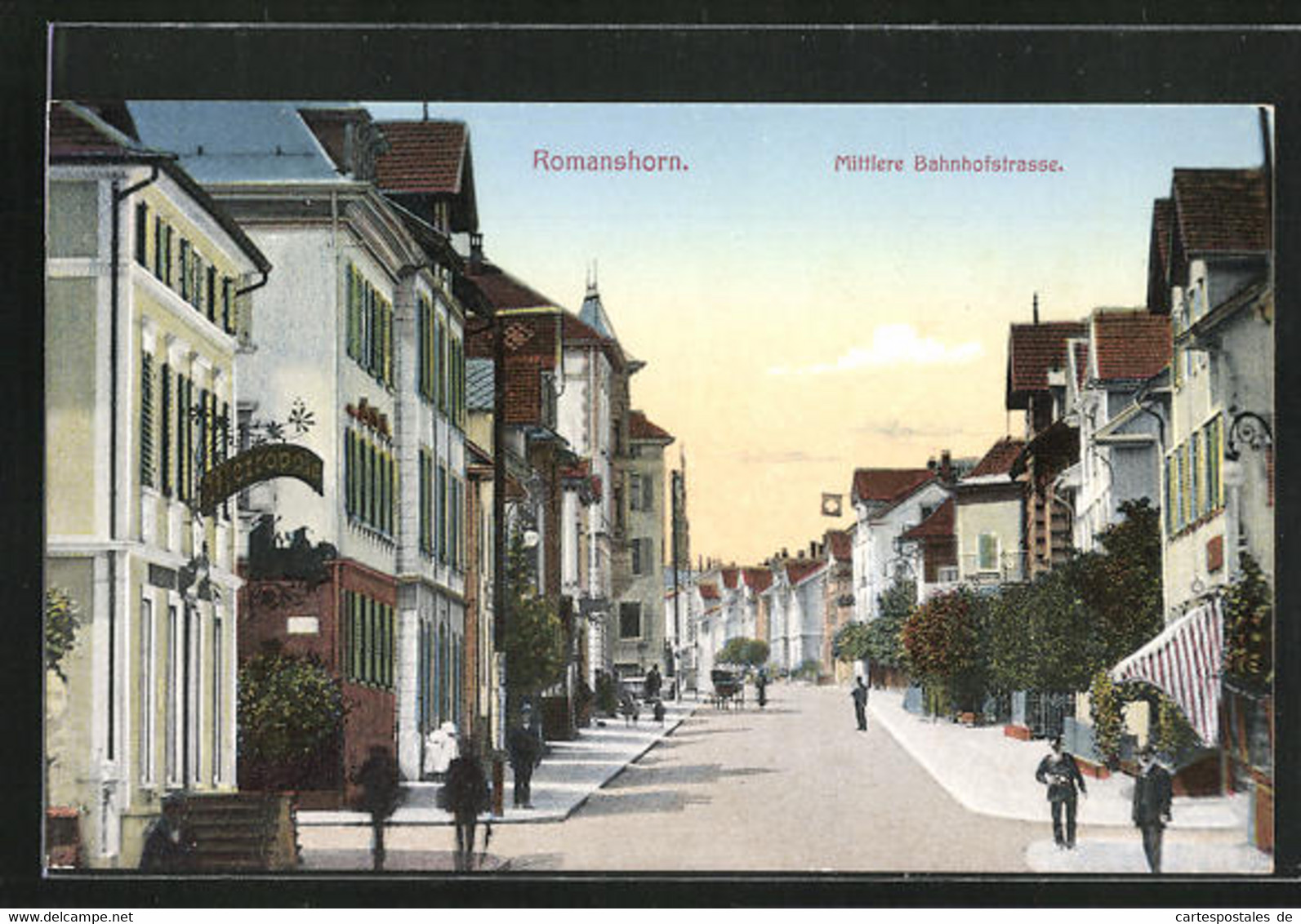 AK Romanshorn, Mittlere Bahnhofstrasse Am Cafe Metropole - Romanshorn