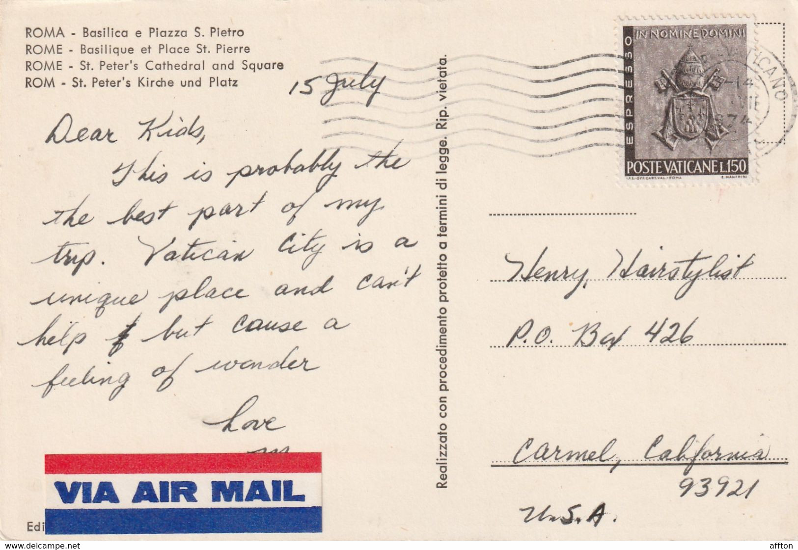 Vatican Old Postcard Mailed - Vatican