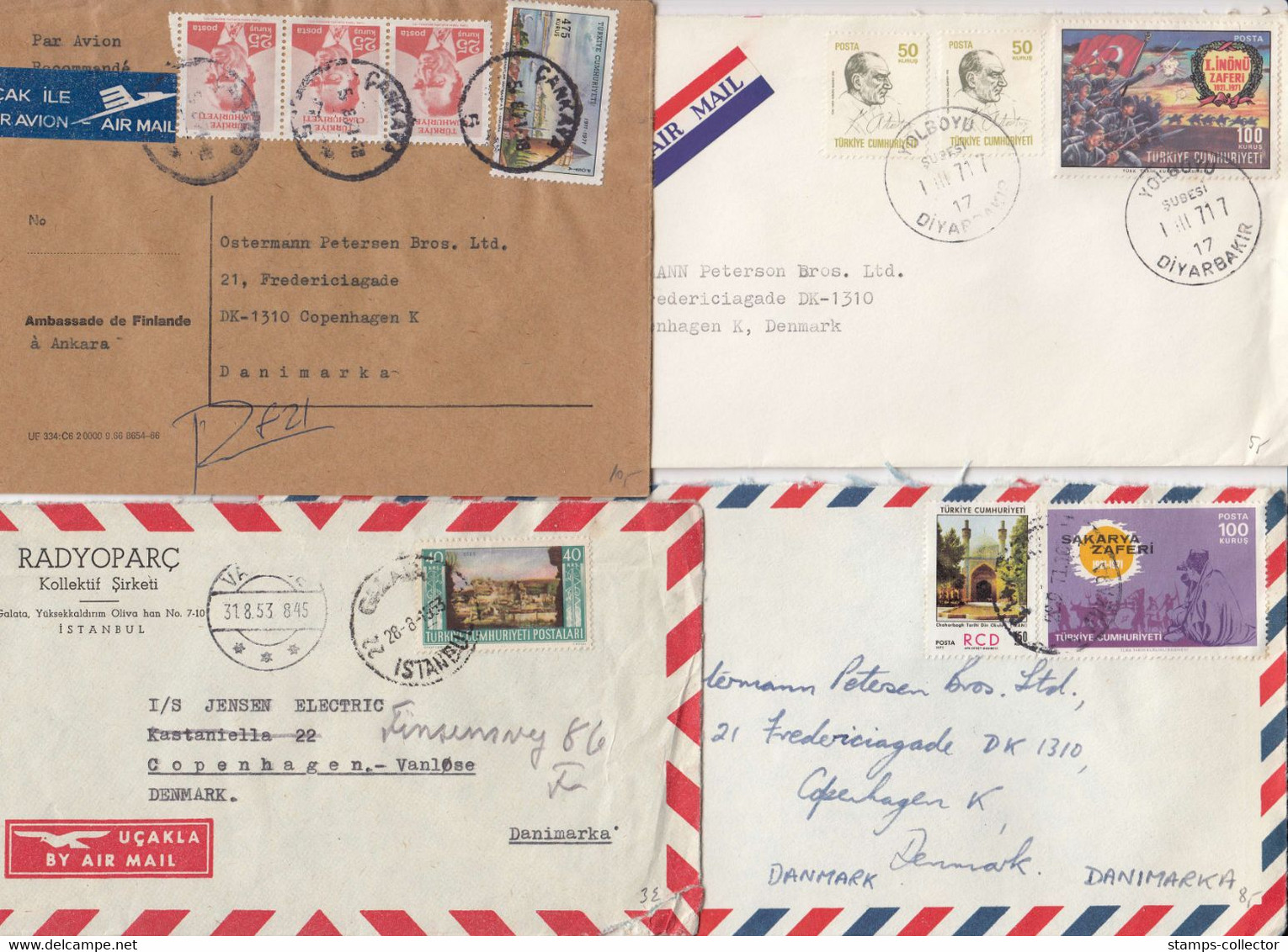 Turkey. Airmail / Recomended, 16 Letters Send To Denmark. Ca. 1936-1975 - Poste Aérienne