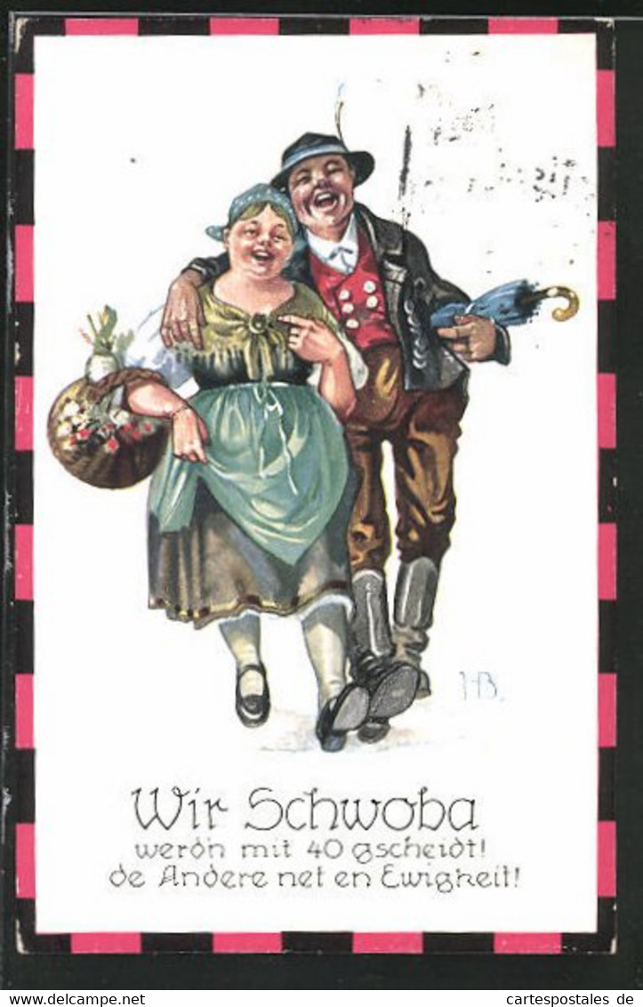 Künstler-AK Hans Boettcher: Wir Schwoba..., Paar In Tracht Mit Korb - Boettcher, Hans