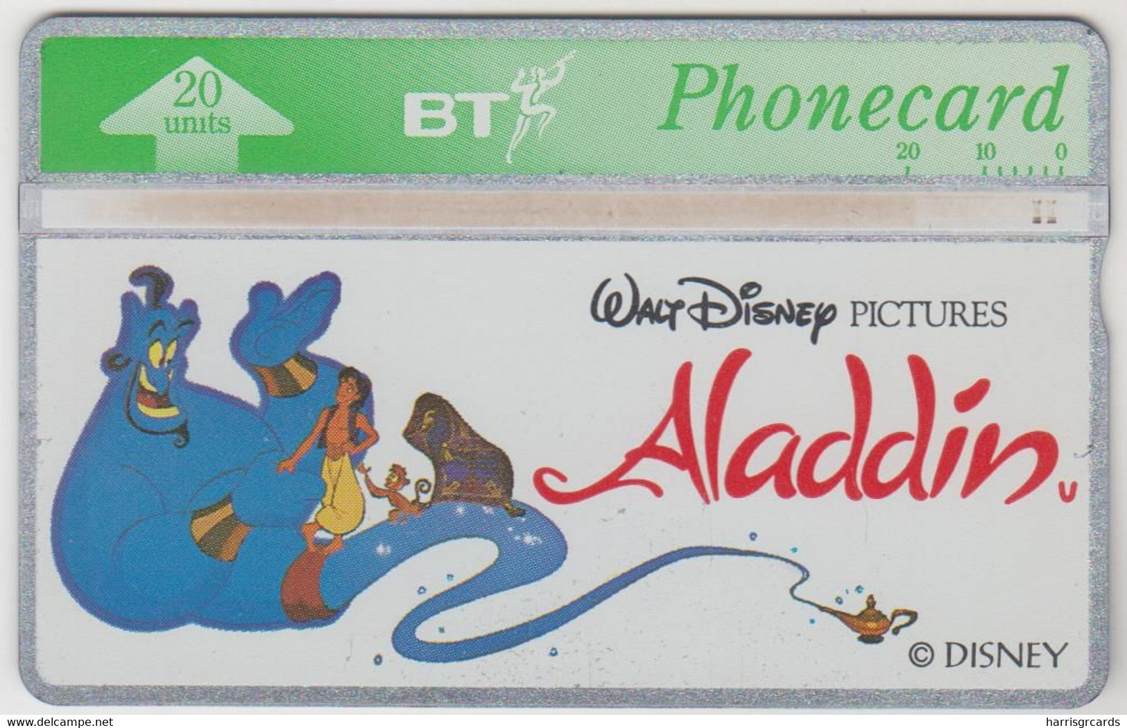 UK (L&G) - Disney Aladdin & Genie / Blank Reverse, 20 Units, CN : 352E, Used - BT Emissions Commémoratives