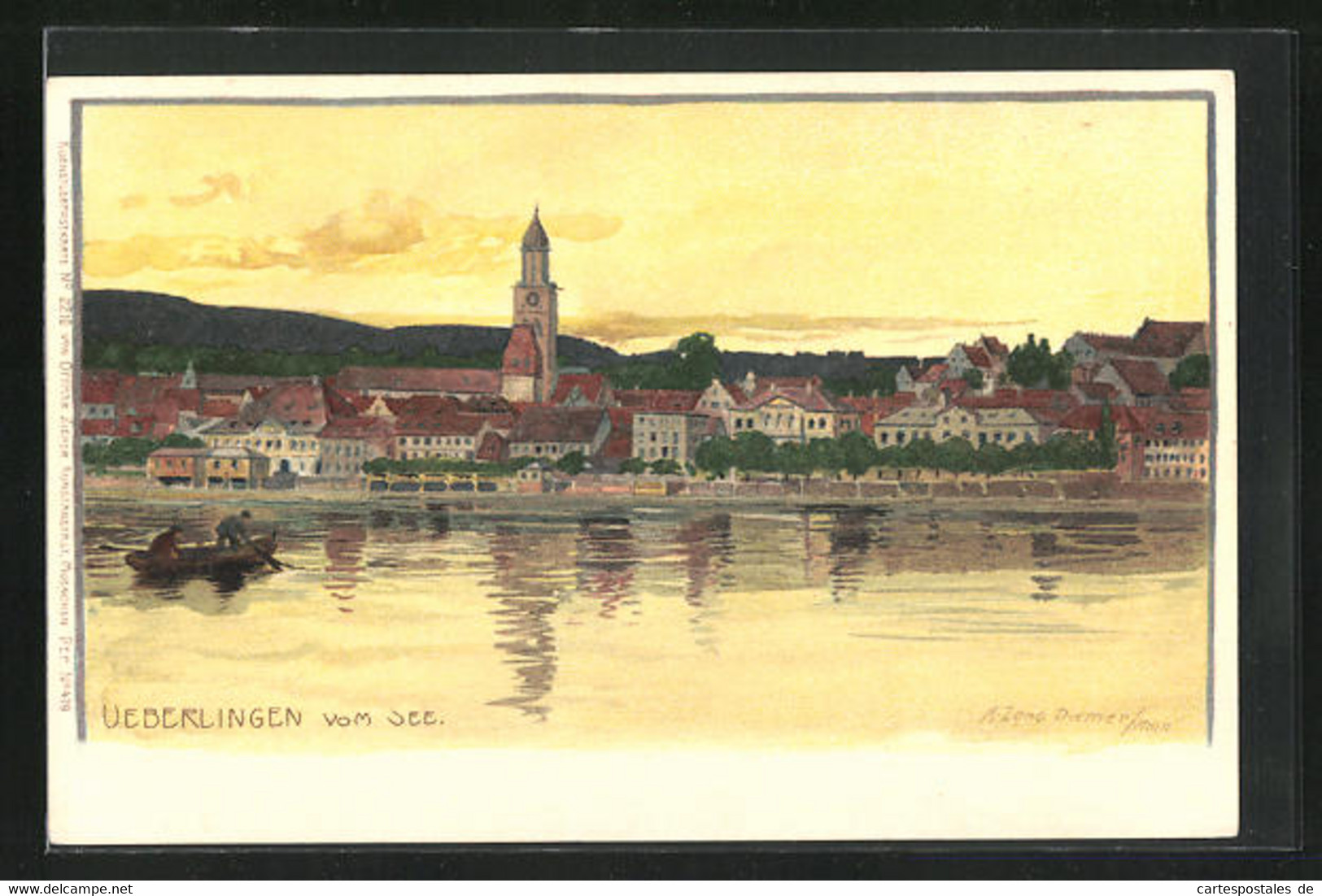 Künstler-AK Zeno Diemer: Ueberlingen, Seepanorama Mit Kirche Und Ruderboot - Diemer, Zeno