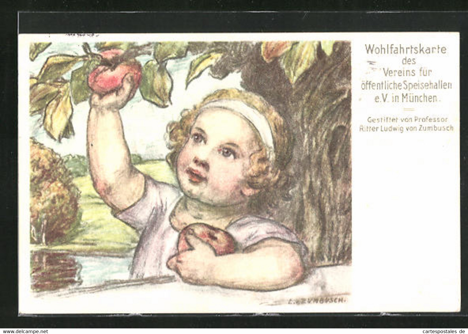 Künstler-AK Ludwig Von Zumbusch: Gelocktes Mädchen Pflückt Einen Apfel - Zumbusch, Ludwig V.