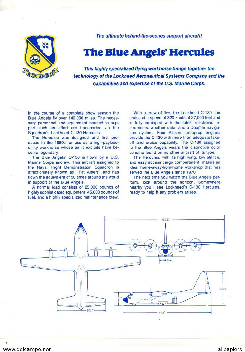 Blue Angels 1989 - The Blue Angels'Hercules - Format : 30.5x22.5 Cm Soit 46 Pages Couleurs Avec Photographies - US Army