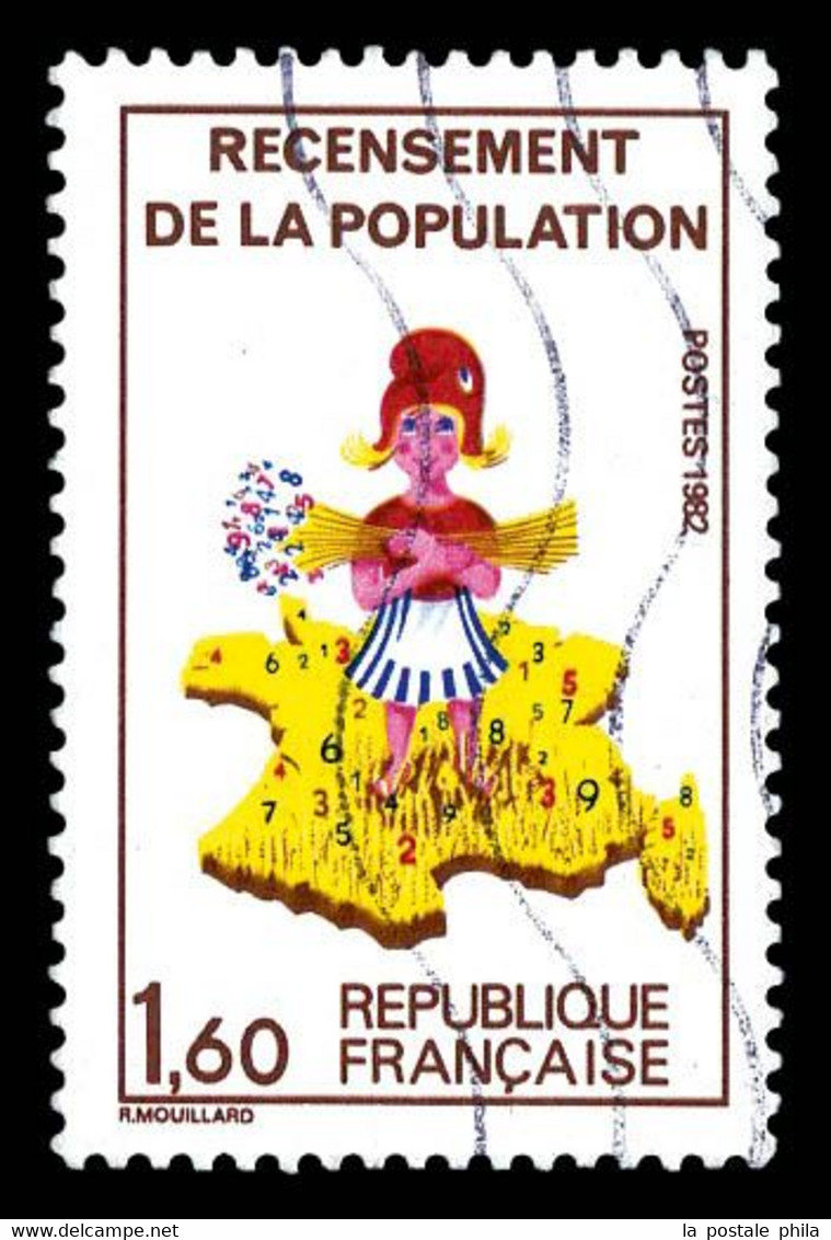 N°2202b Oblitéré Recensement: Couleur Verte Manquante, SUP (signé Brun) Cote 345€ - Used Stamps