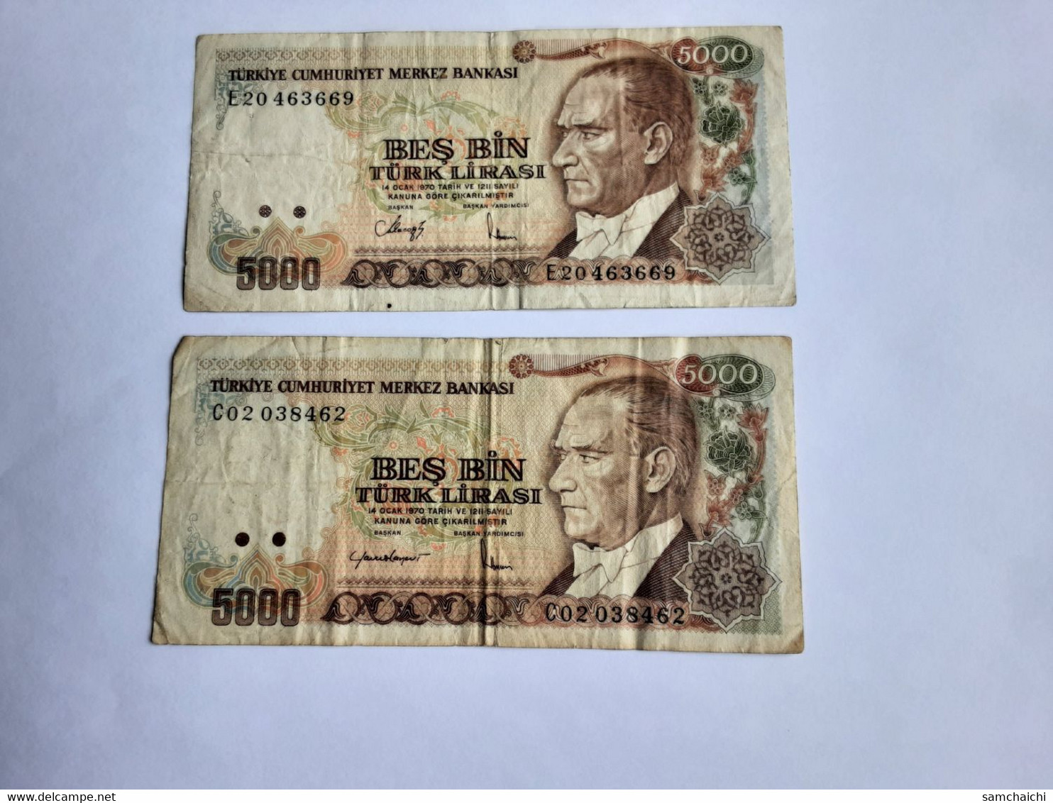 13 circulated banknotes from turkey