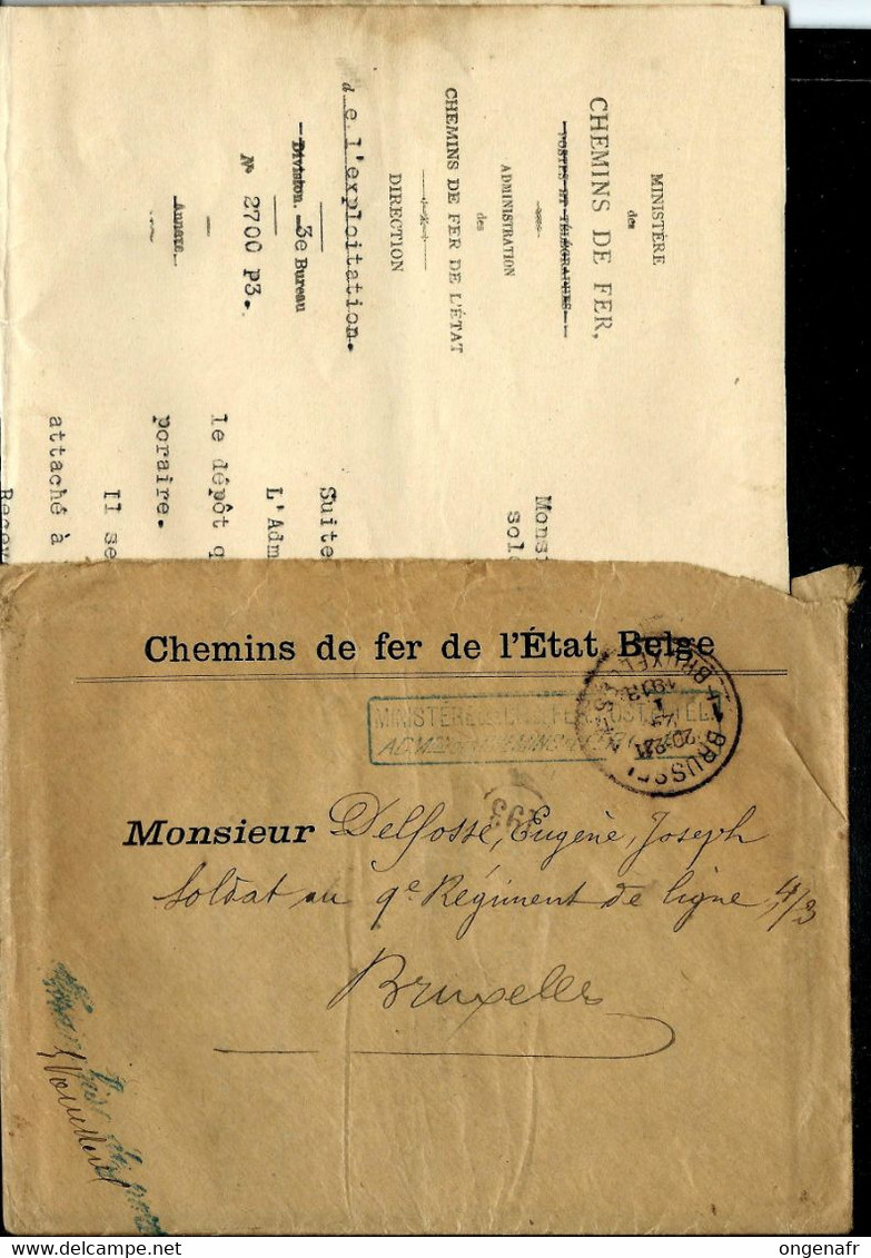 LAC  Des Chemins De Fer Etat Belge  De BRUXELLES - BRUSSEL - 1 T - Du 24/01/1913 - Zonder Portkosten