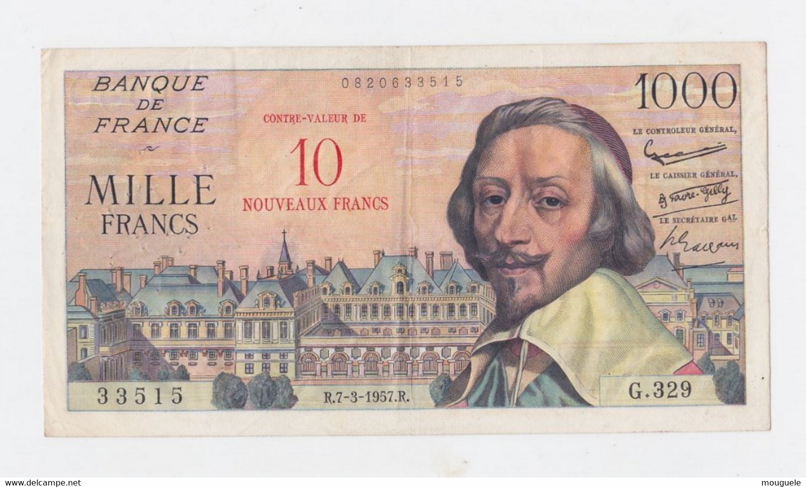 1000Fr. Richelieu Surchargé 10 N. F. Plis En Croix Du 7-3-1957 Pas De Trous D'épinglages Billet Magnifique - 1955-1959 Overprinted With ''Nouveaux Francs''