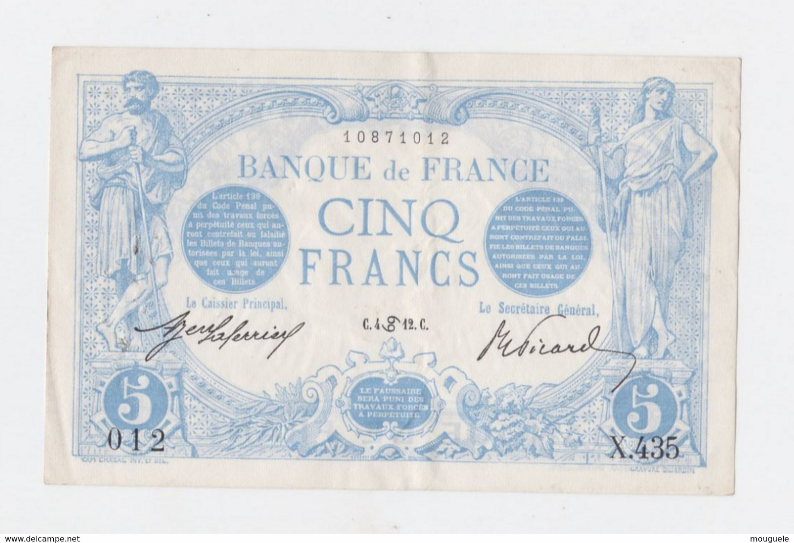 Cinq Francs Bleu Du 4 Juin 1912  Signe Cancer Pli De Liasse + épinglages - 50 NF 1959-1961 ''Henri IV''