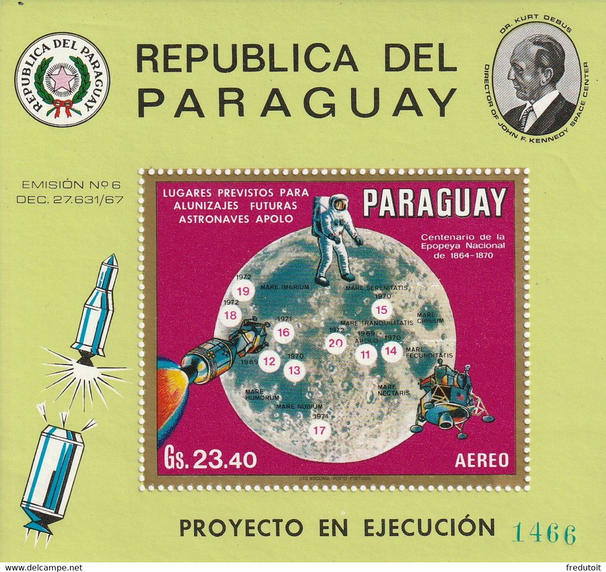 PARAGUAY - BLOC N° ** (1970) Espace : Site D'alunissage Des Vols D'Apollo - Paraguay