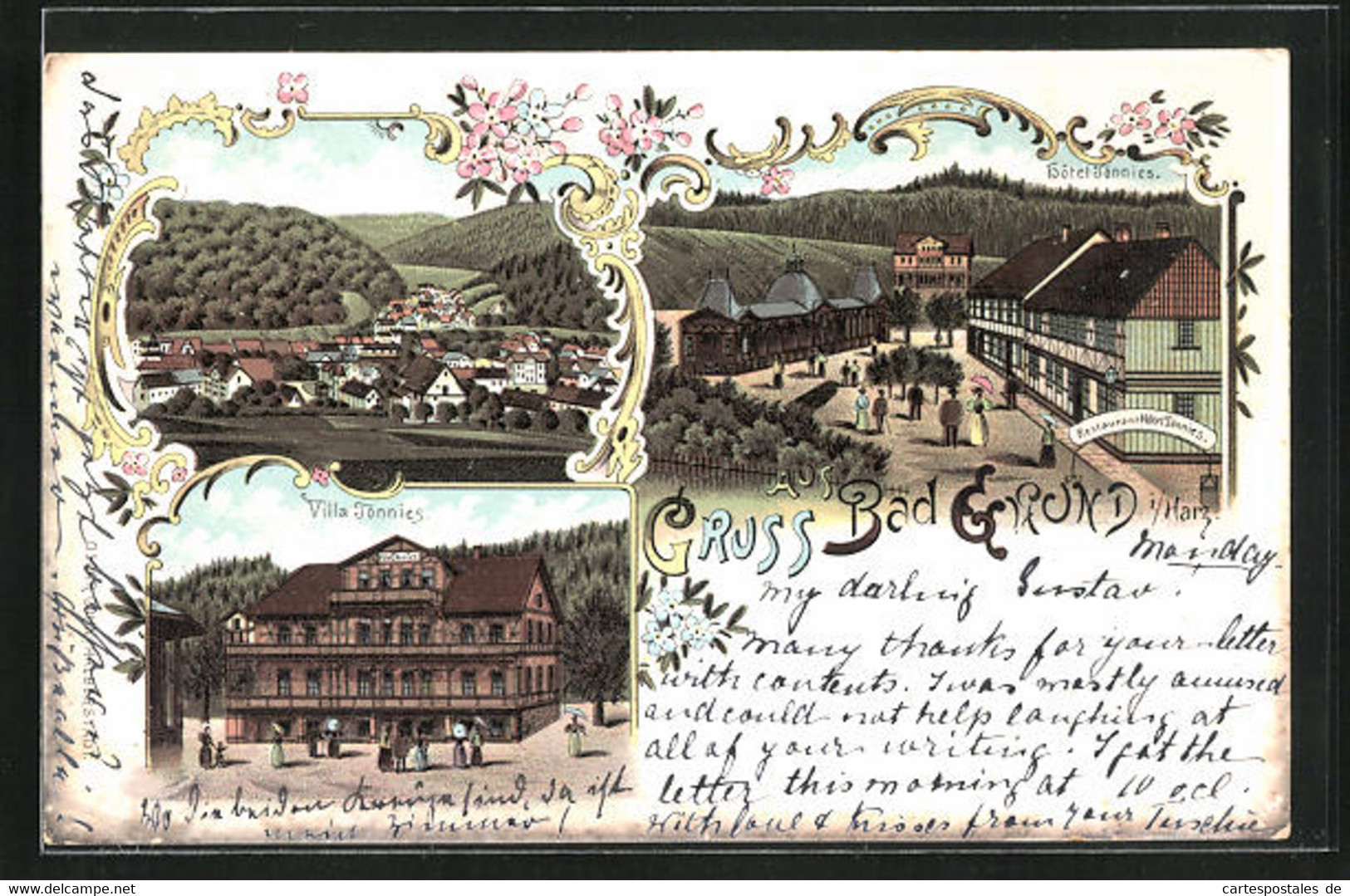 Lithographie Bad Grund / Harz, Hotel Und Villa Tönnies, Ortsansicht - Bad Grund