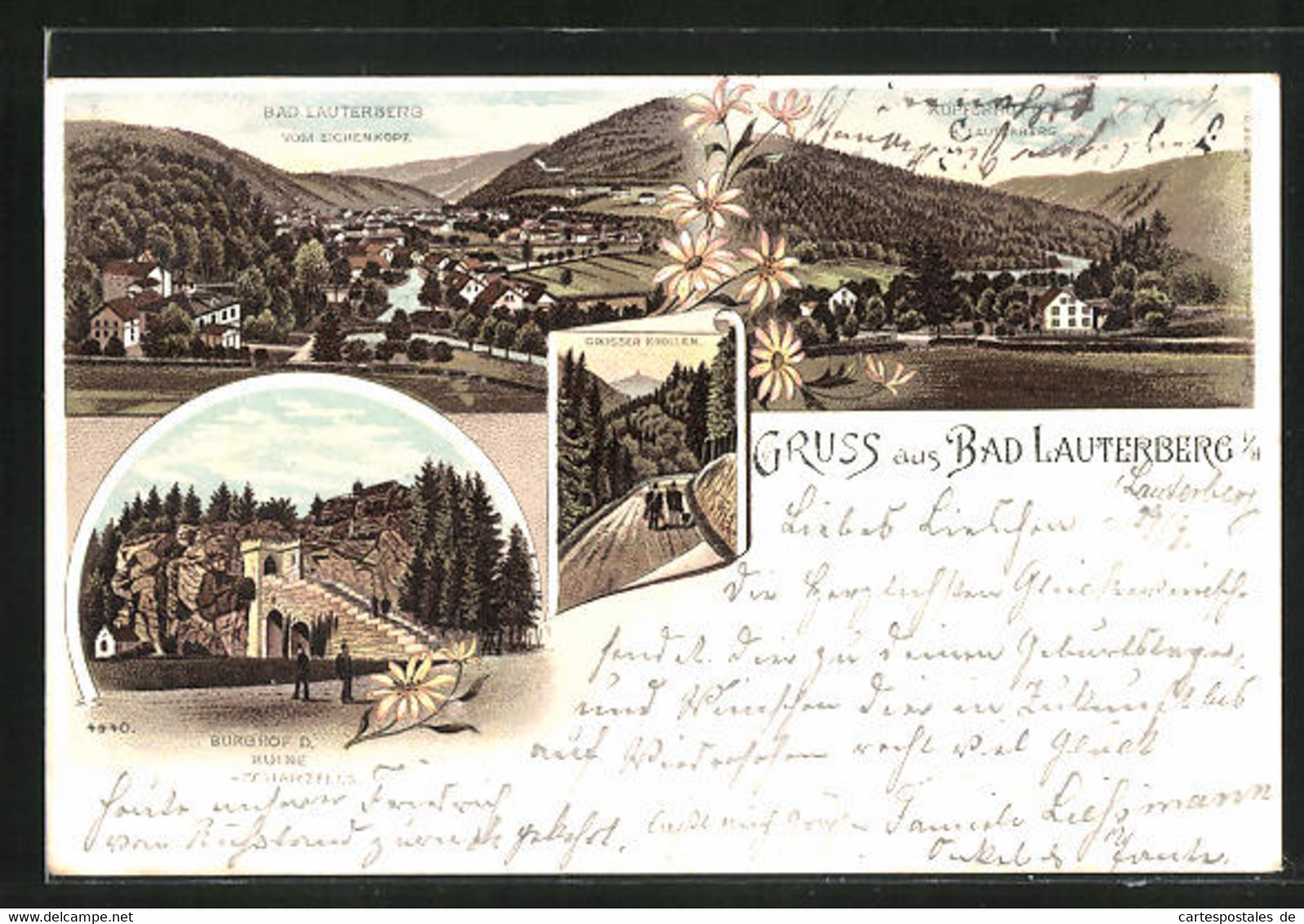 Lithographie Bad Lauterberg I. H., Burghof Ruine Scharzfels, Grosser Knollen, Gesamtansicht, Kupferhütte - Bad Lauterberg