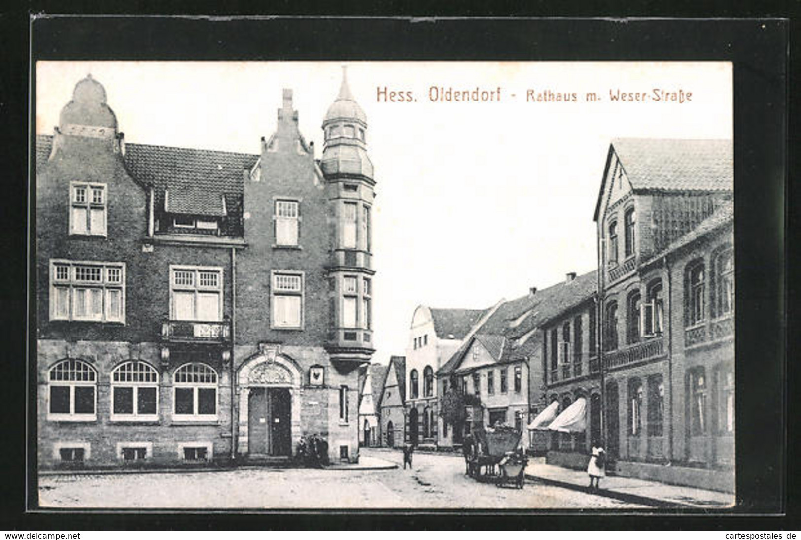 AK Hess. Oldendorf, Rathaus Mit Weser-Strasse, Lastkarren - Hessisch-Oldendorf