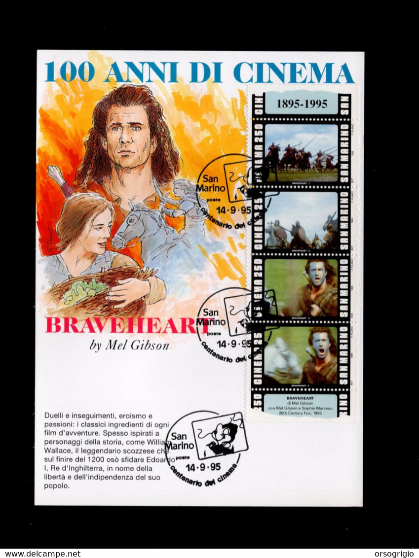 SAN MARINO -  FDC 1995  -  CENTO ANNI DI CINEMA - FDC