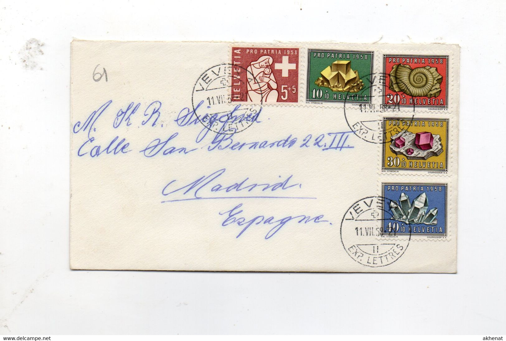 16MRC61 - SVIZZERA , Cartolina Da Zurich 11/7/1958 Per Spagna Pro Patria - Covers & Documents