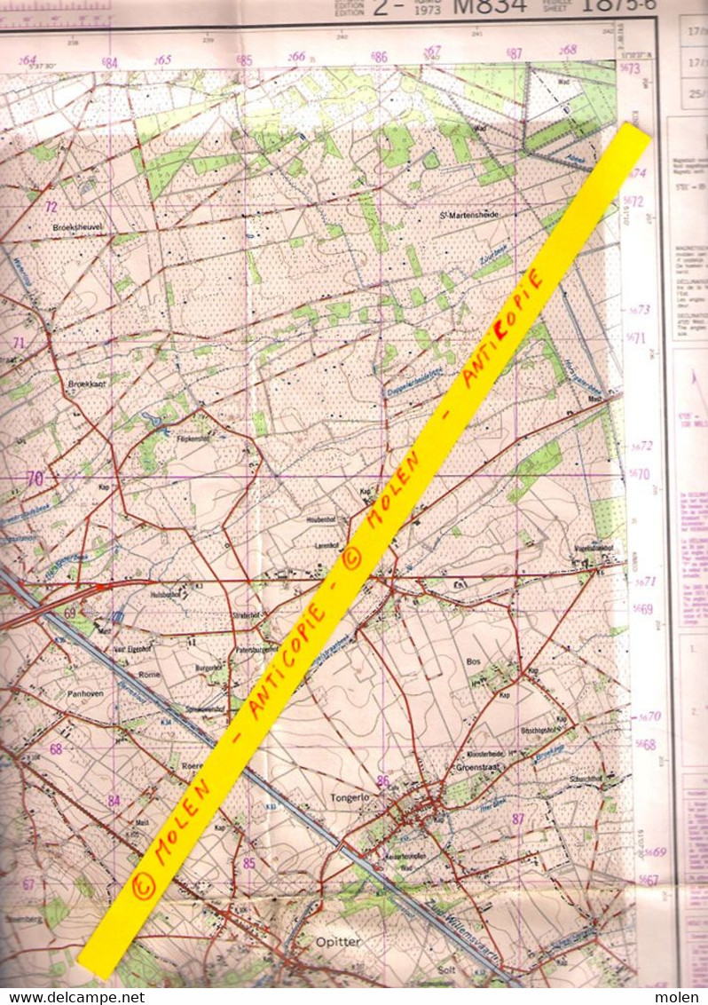 MEEUWEN BREE STAFKAART Uitg IGMB 1973 GRUITRODE BOCHOLT OPITTER GROTE BROGEL NEERGLABBEEK WIJSHAGEN Schaal 1/25.000 S278 - Meeuwen-Gruitrode